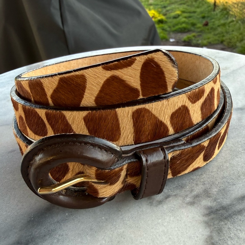 Calf Hair Giraffe-Print Belt with Dark Brown Buckle Liz Claiborne